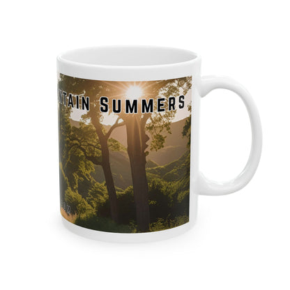 Mug with a vintage scenic design of a rural road at sunrise cutting through the North Georgia Mountains in Summer by 515Gear.com