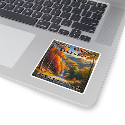 North Georgia Beckons! Square Sticker — Scenic Fall Mountain Travel Decal