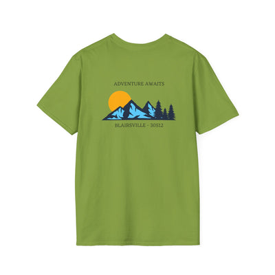 Adult t-shirt,  graphic mountains  'ADVENTURE AWAITS', by 515Gear.com |Blairsville, GA |
