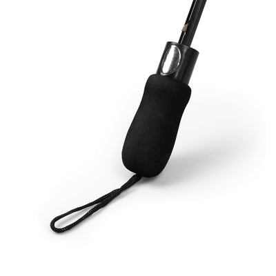Black handle with a textured grip on a white background