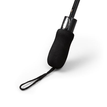 Black handle with a textured grip on a white background