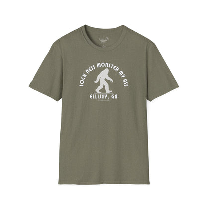 Unisex Bigfoot T-shirt with 'Loch Ness Monster My Ass’ text Ellijay GA funny cryptid graphic by 515 Gear