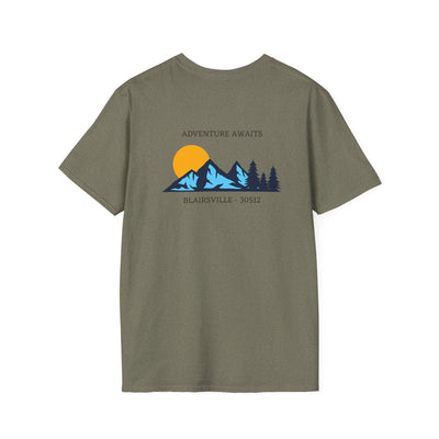Adult t-shirt,  graphic mountains  'ADVENTURE AWAITS', by 515Gear.com |Blairsville, GA |