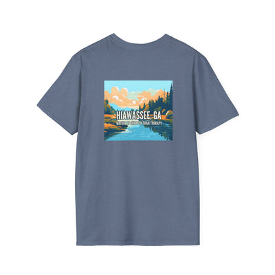 unisex adult T-shirt, Mountain Scene Graphic, by 515Gear.com | Hiawassee, GA | Nature is Cheaper than Therapy
