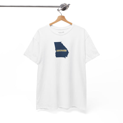 White t-shirt with State of Georgia graphic and text 'HOME' in school colors