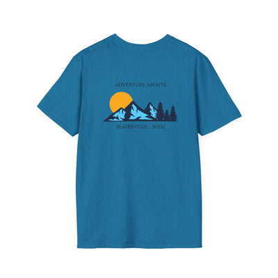 Adult t-shirt,  graphic mountains  'ADVENTURE AWAITS', by 515Gear.com |Blairsville, GA |