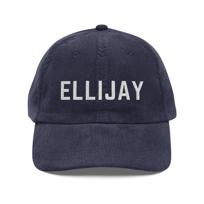 Navy blue corduroy hat with ELLIJAY embroidered in white by 515Gear.com