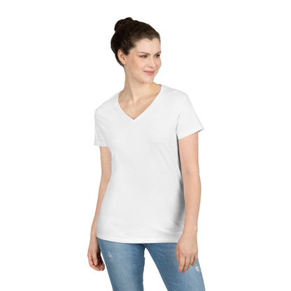 Woman wearing a plain white t-shirt and blue jeans on a white background