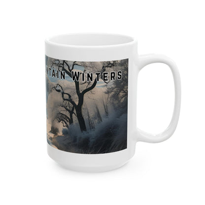 Mug with a vintage scenic design of a rural road cutting through the North Georgia Mountains in Winter by 515Gear.com
