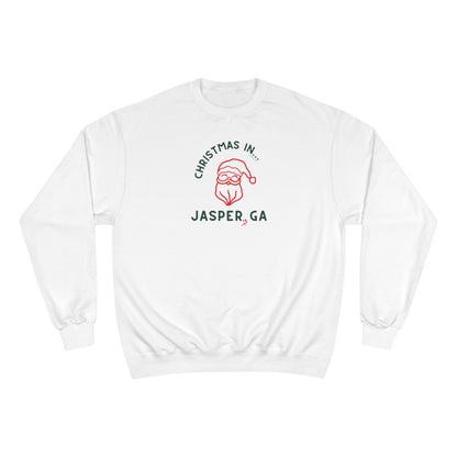 White Champion Sweatshirt with Santa and text "Christmas in Blue Ridge, GA"