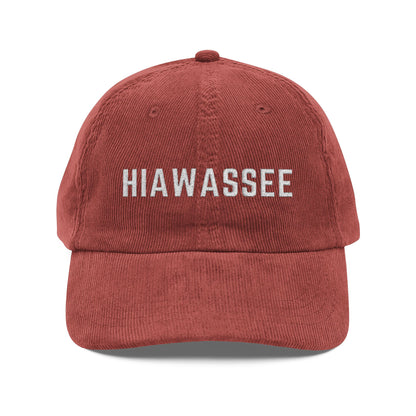 Red Burgundy corduroy hat with Hiawassee embroidered in white by 515Gear.com