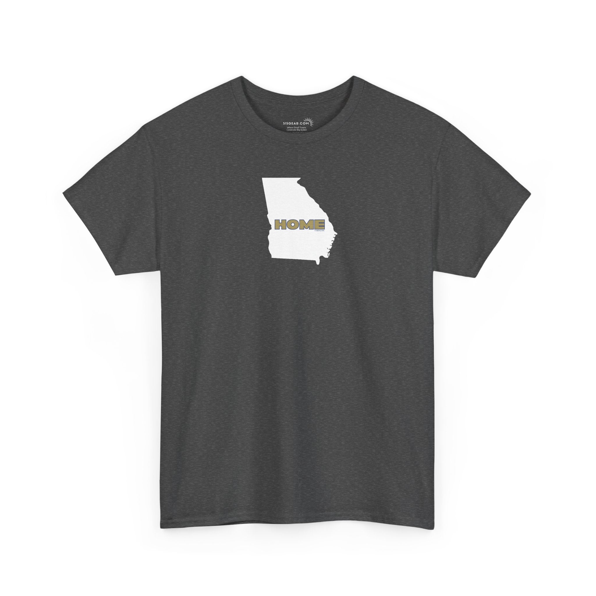 Dark gray t-shirt with State of Georgia graphic and text 'HOME' in school colors