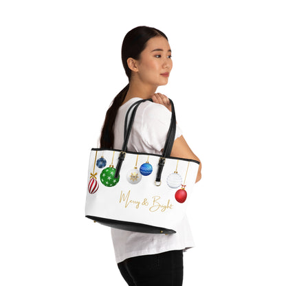 Merry & Bright / Holly Jolly – Premium White PU Leather Christmas Shoulder Bag