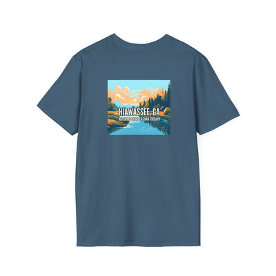 unisex adult T-shirt, Mountain Scene Graphic, by 515Gear.com | Hiawassee, GA | Nature is Cheaper than Therapy
