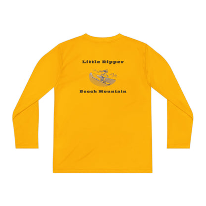 Yellow performance t-shirt text "Little Ripper – Beech Mountain... Vertical Drop 830 ft" with snowboard graphic
