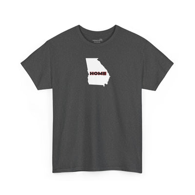 Dark gray unisex short-sleeve Georgia pride tee in school colors; State of Georgia graphic with text 'HOME'