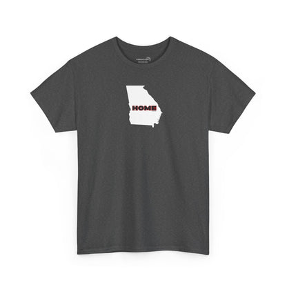 Dark gray unisex short-sleeve Georgia pride tee in school colors; State of Georgia graphic with text 'HOME'