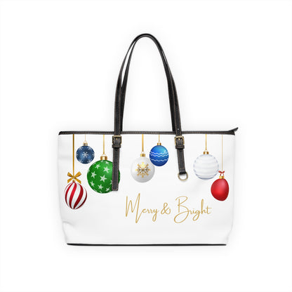 Merry & Bright / Holly Jolly – Premium White PU Leather Christmas Shoulder Bag