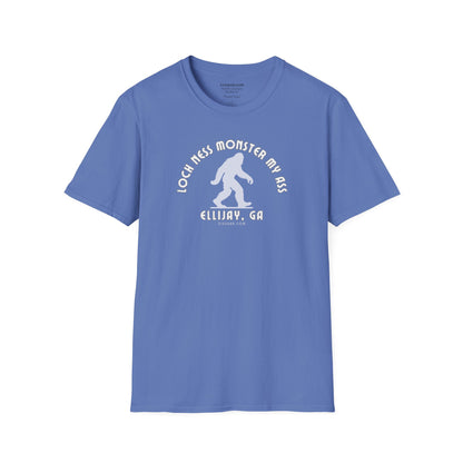 Unisex Bigfoot T-shirt with 'Loch Ness Monster My Ass’ text Ellijay GA funny cryptid graphic by 515 Gear