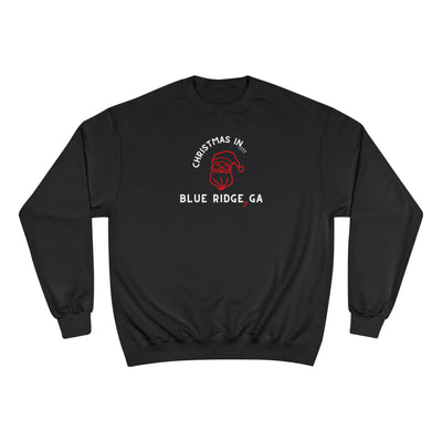 Black  Champion Sweatshirt  with Santa graphic and text "Christmas in Blue Ridge, GA"