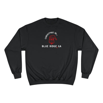 Black  Champion Sweatshirt  with Santa graphic and text "Christmas in Blue Ridge, GA"