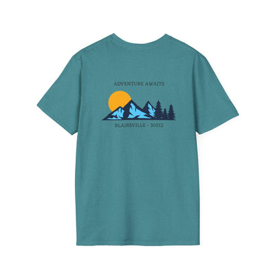 Adult t-shirt,  graphic mountains  'ADVENTURE AWAITS', by 515Gear.com |Blairsville, GA |