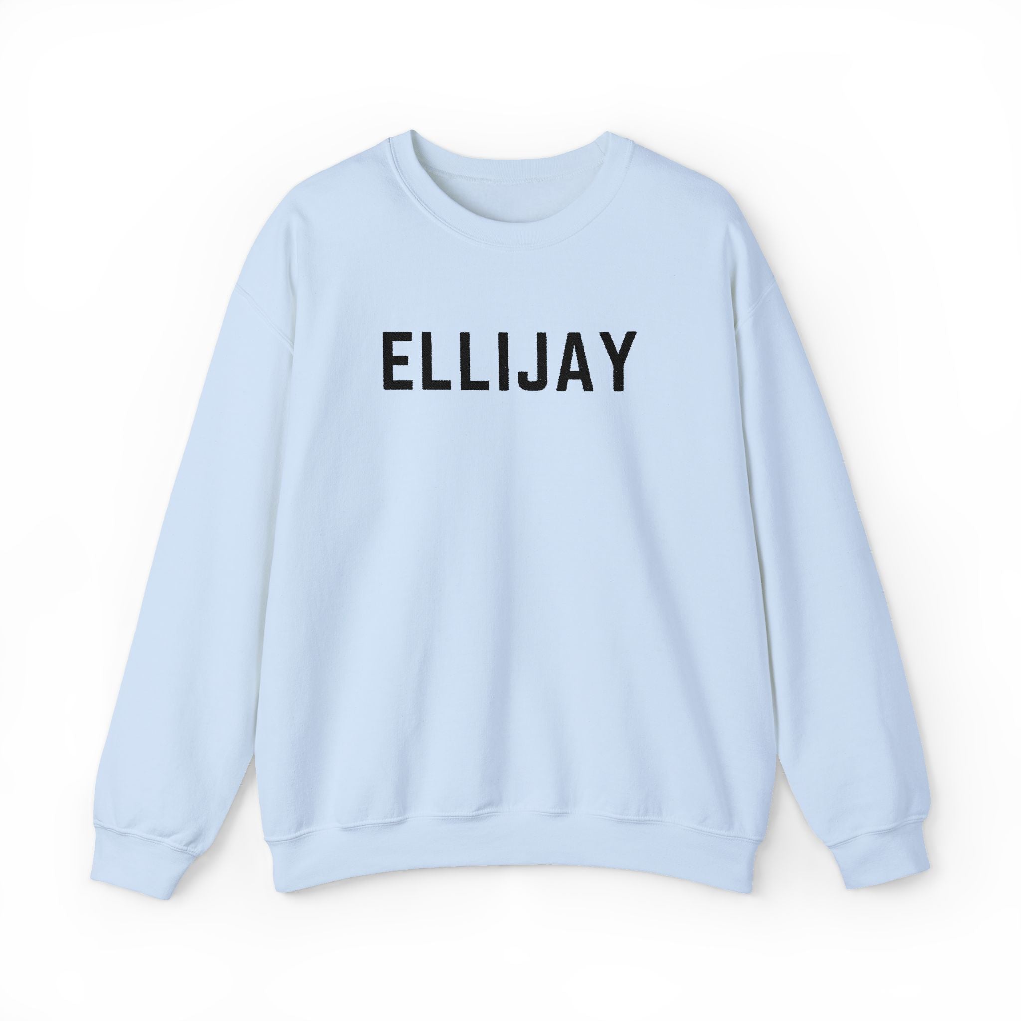 Light blue sweatshirt with 'ELLIJAY' embroidered in black