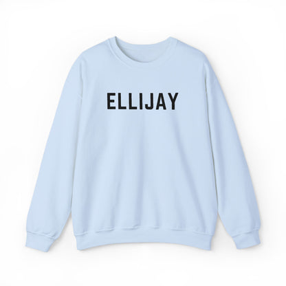 Light blue sweatshirt with 'ELLIJAY' embroidered in black