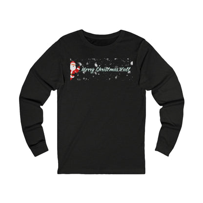 Black long-sleeve shirt with Santa Claus graphic and 'Merry Christmas Hall' text on a white background