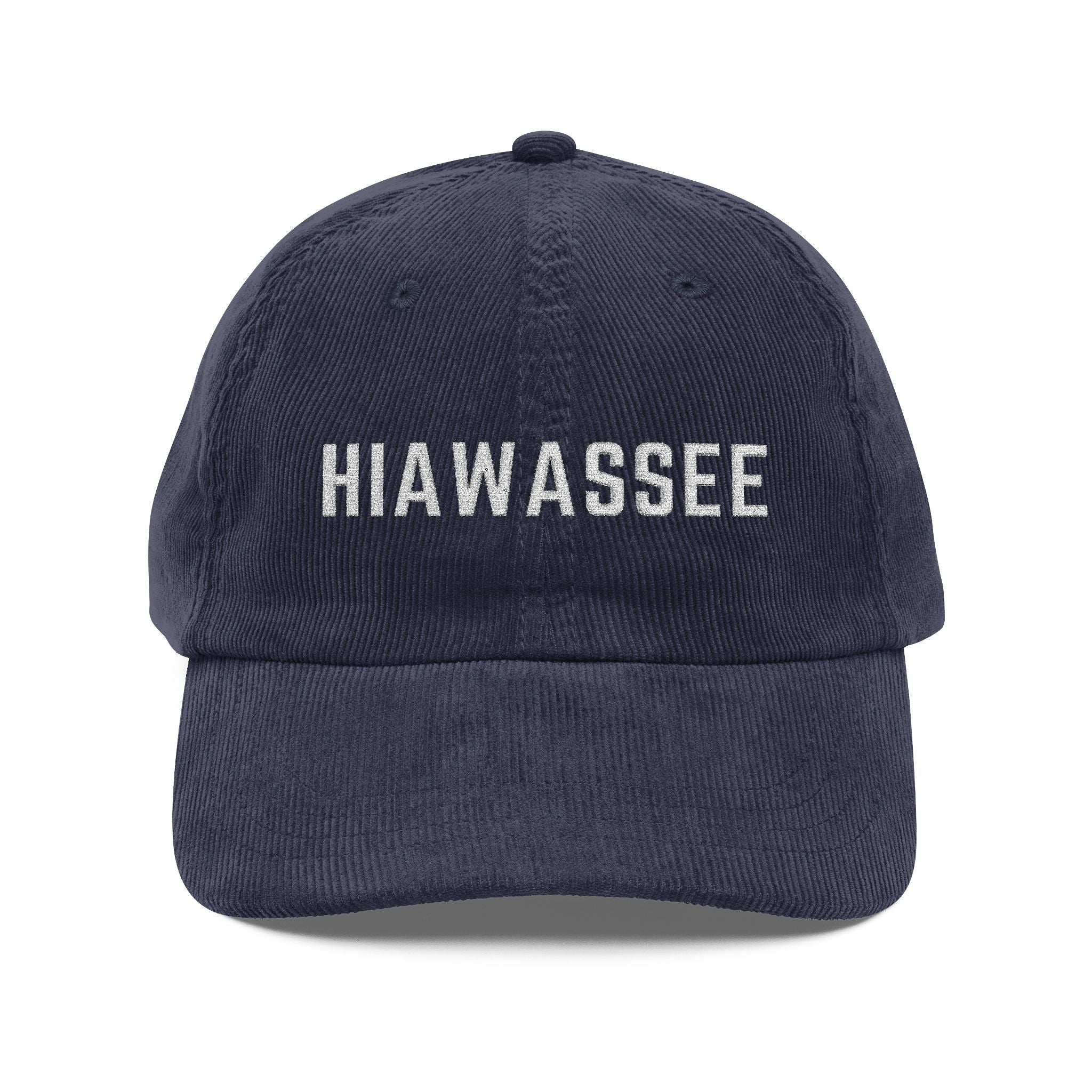 Navy Blue corduroy hat with Hiawassee embroidered in white by 515Gear.com