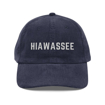 Navy Blue corduroy hat with Hiawassee embroidered in white by 515Gear.com