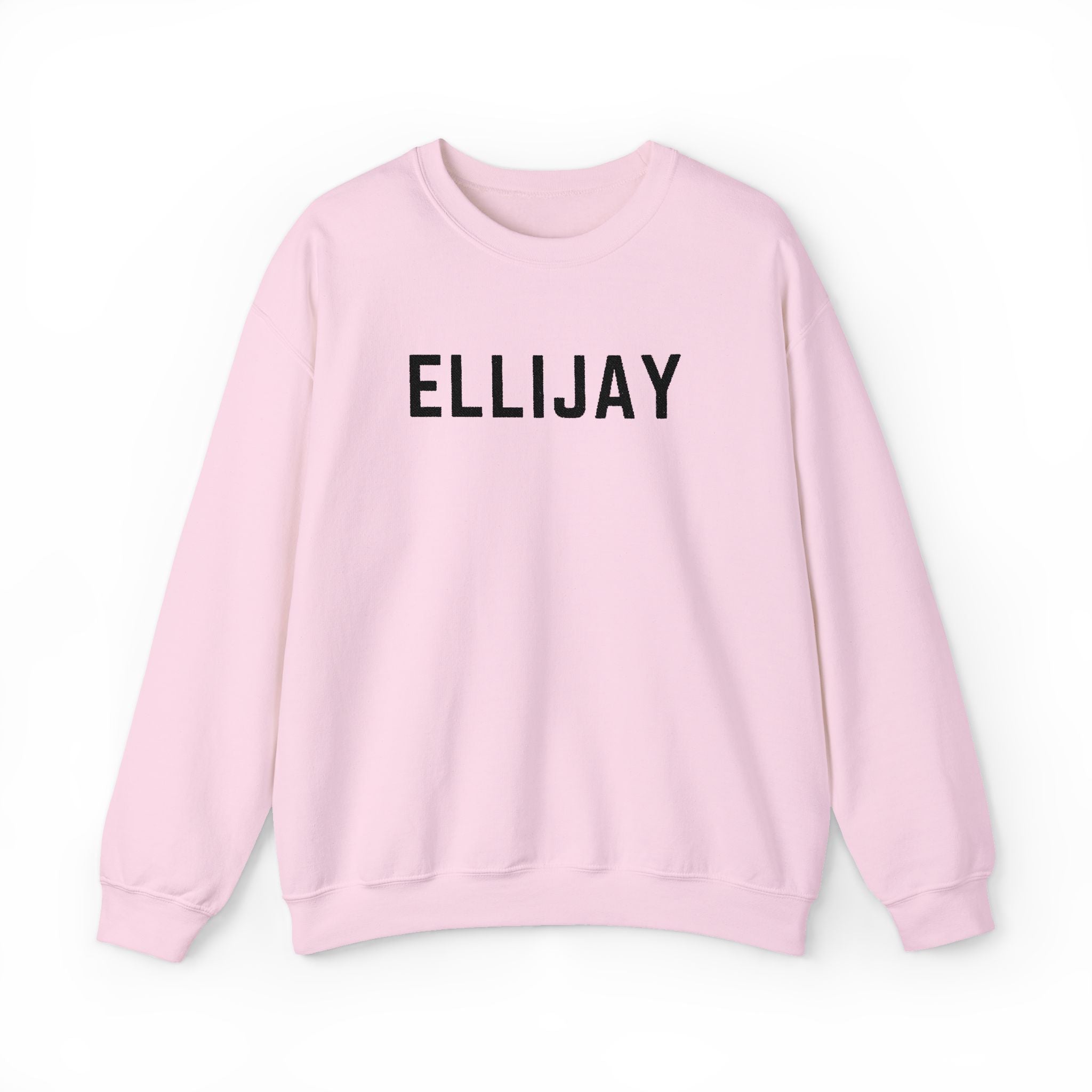 Pink sweatshirt with 'ELLIJAY' embroidered in black