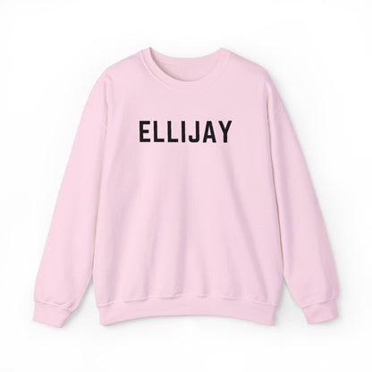 Pink sweatshirt with 'ELLIJAY' embroidered in black