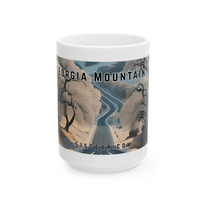 Mug with a vintage scenic design of a rural road cutting through the North Georgia Mountains in Winter by 515Gear.com
