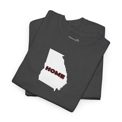 Folded black unisex short-sleeve Georgia pride tee in school colors; State of Georgia graphic with text 'HOME'