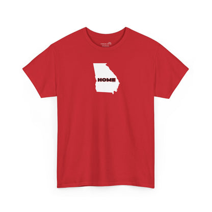 Red unisex short-sleeve Georgia pride tee in school colors; State of Georgia graphic with text 'HOME'
