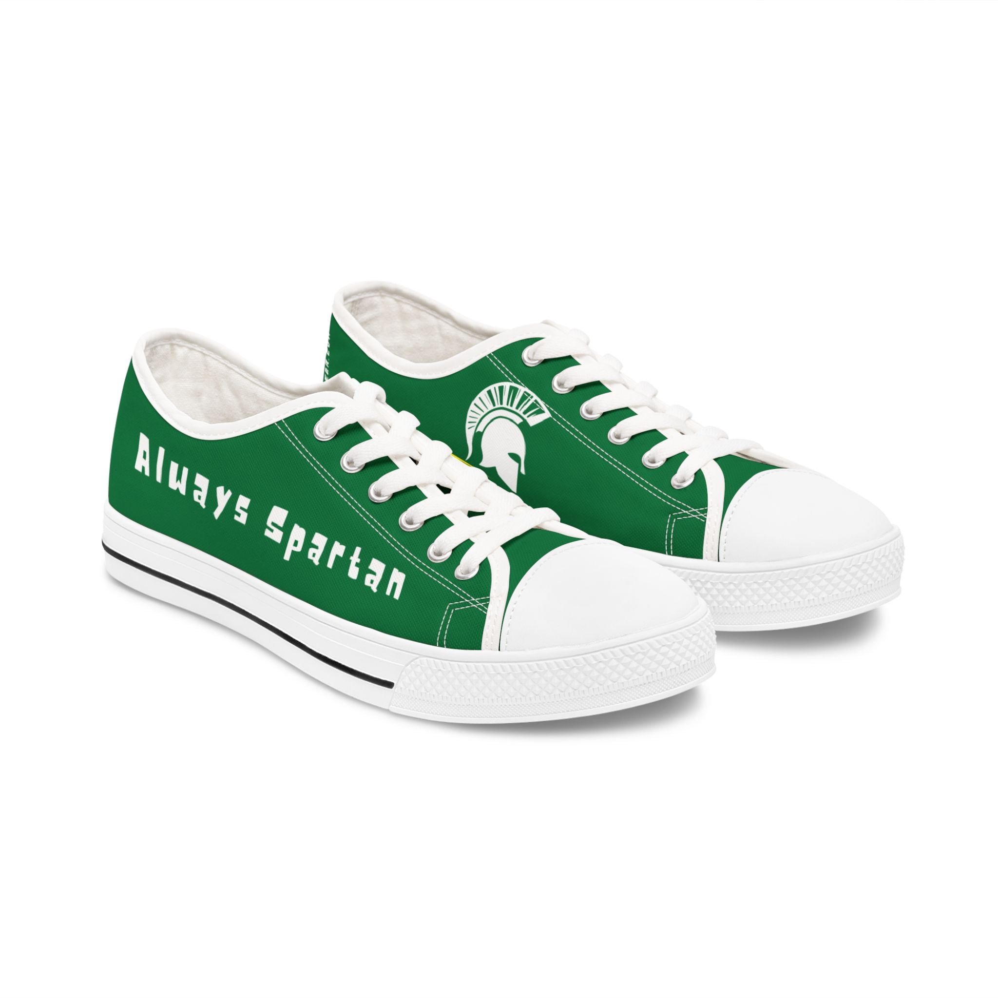 Green and white women's sneakers with 515gear.com logo and always spartan branding