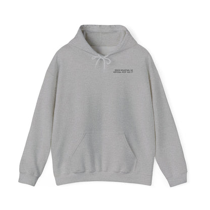 Gray hoodie with text on the chest "Beech Mountain, NC Vertical Drop 830 Ft"