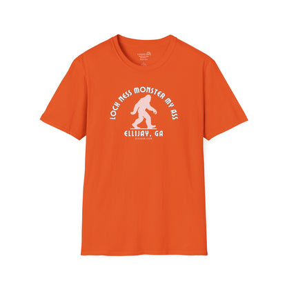 Unisex Bigfoot T-shirt with 'Loch Ness Monster My Ass’ text Ellijay GA funny cryptid graphic by 515 Gear