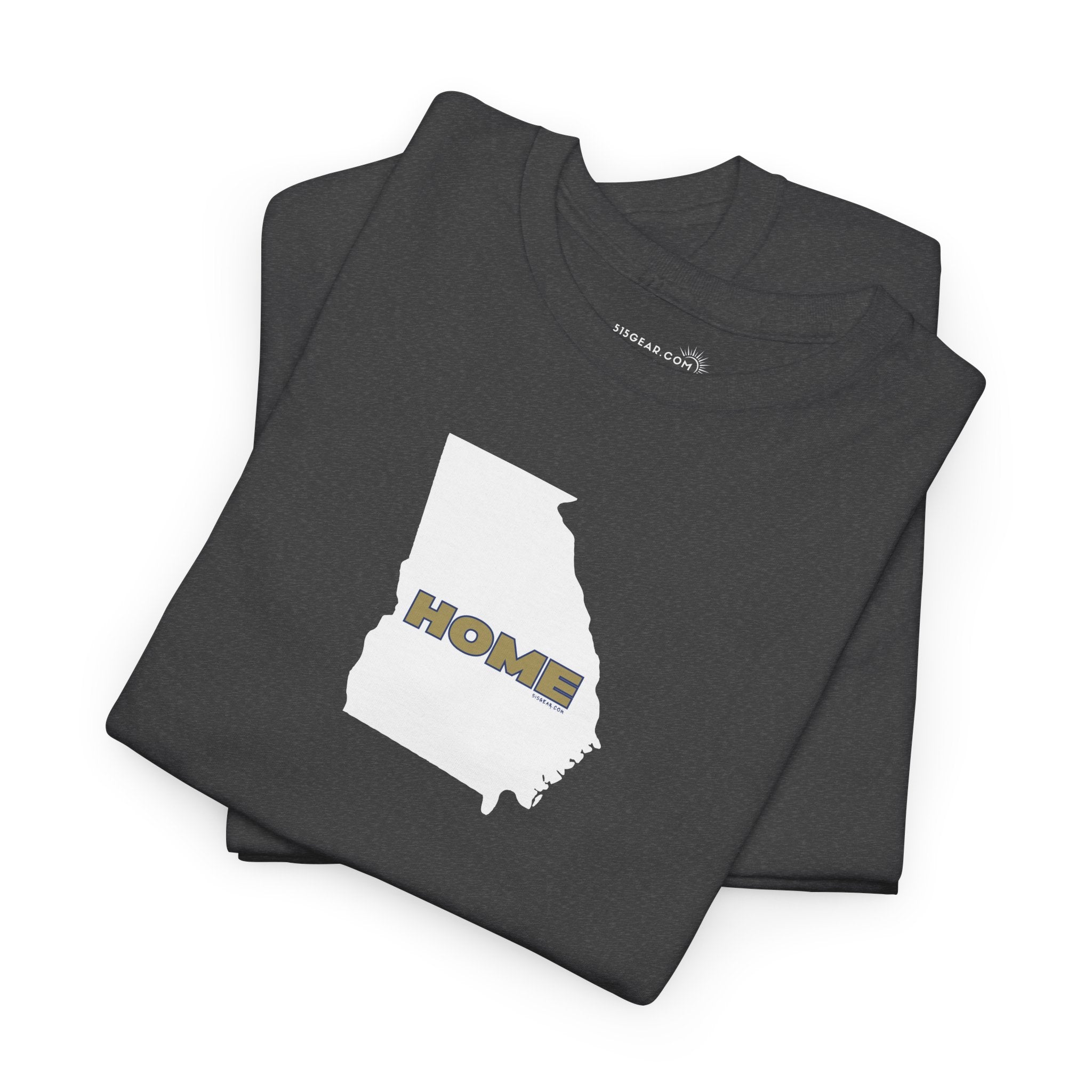 Folded black t-shirt with State of Georgia graphic and text 'HOME' in school colors