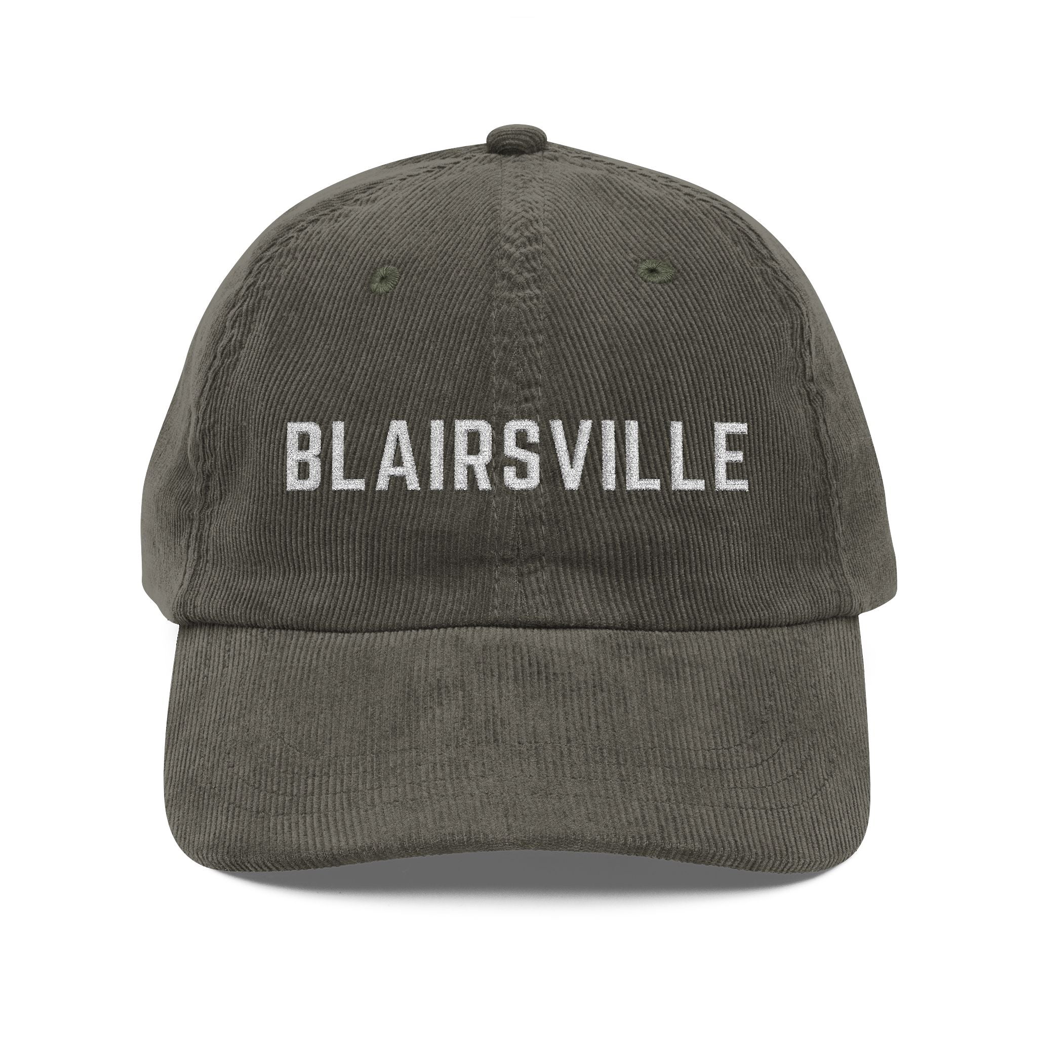 Olive corduroy hat with Blairsville embroidered in white by 515Gear.com