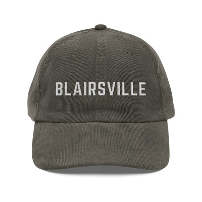 Olive corduroy hat with Blairsville embroidered in white by 515Gear.com