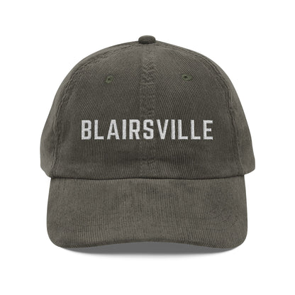 Olive corduroy hat with Blairsville embroidered in white by 515Gear.com