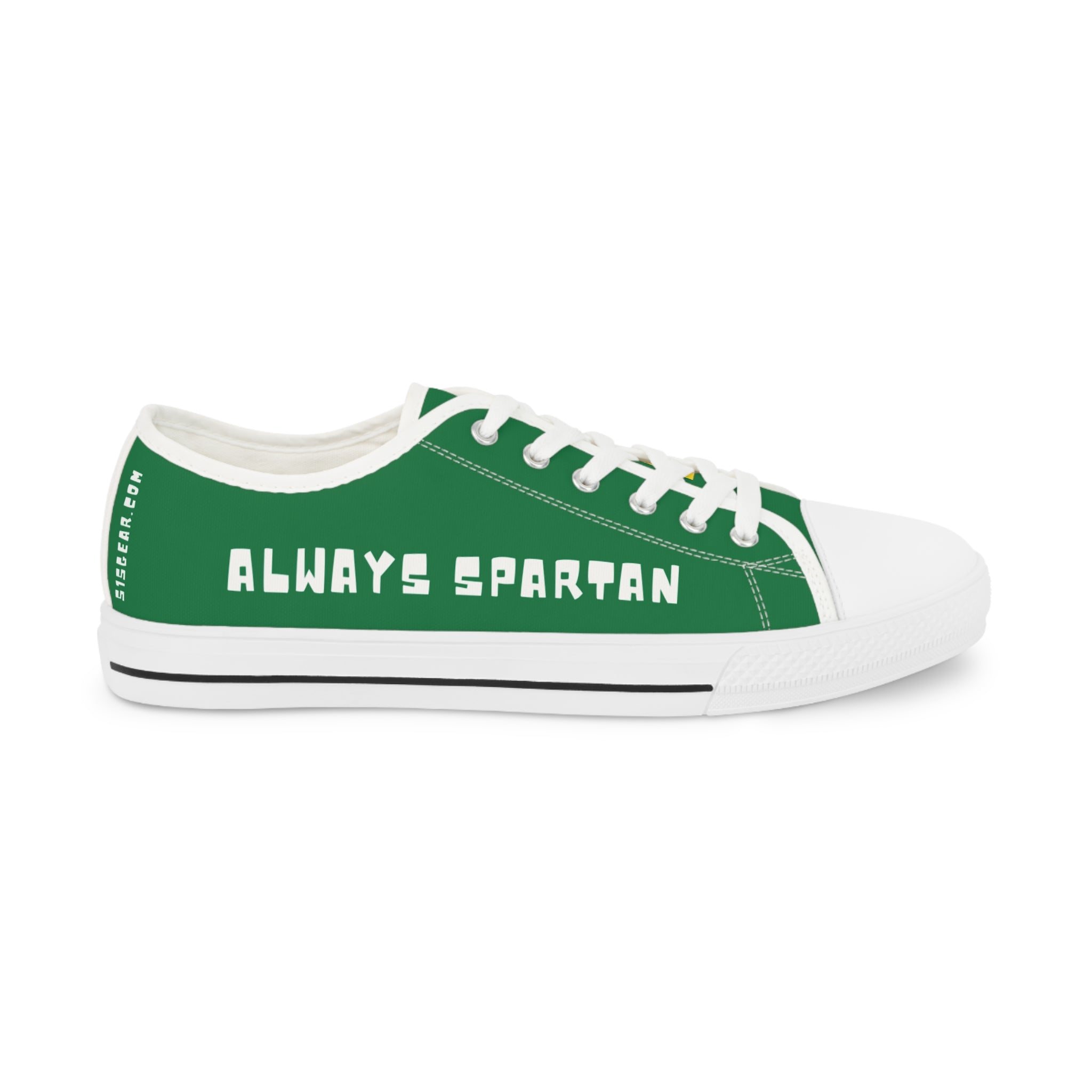 Green and white sneaker with 'ALWAYS SPARTAN' text on a white background