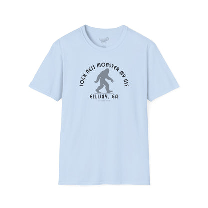 Unisex Bigfoot T-shirt with 'Loch Ness Monster My Ass’ text Ellijay GA funny cryptid graphic by 515 Gear