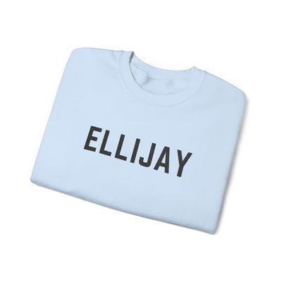 Light blue sweatshirt with 'ELLIJAY' embroidered on it, folded on a white background