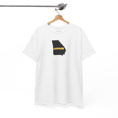 White t-shirt t-shirt with State of Georgia graphic and text 'HOME' in school colors