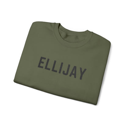 Folded green sweatshirt with 'ELLIJAY' embroidered on a white background