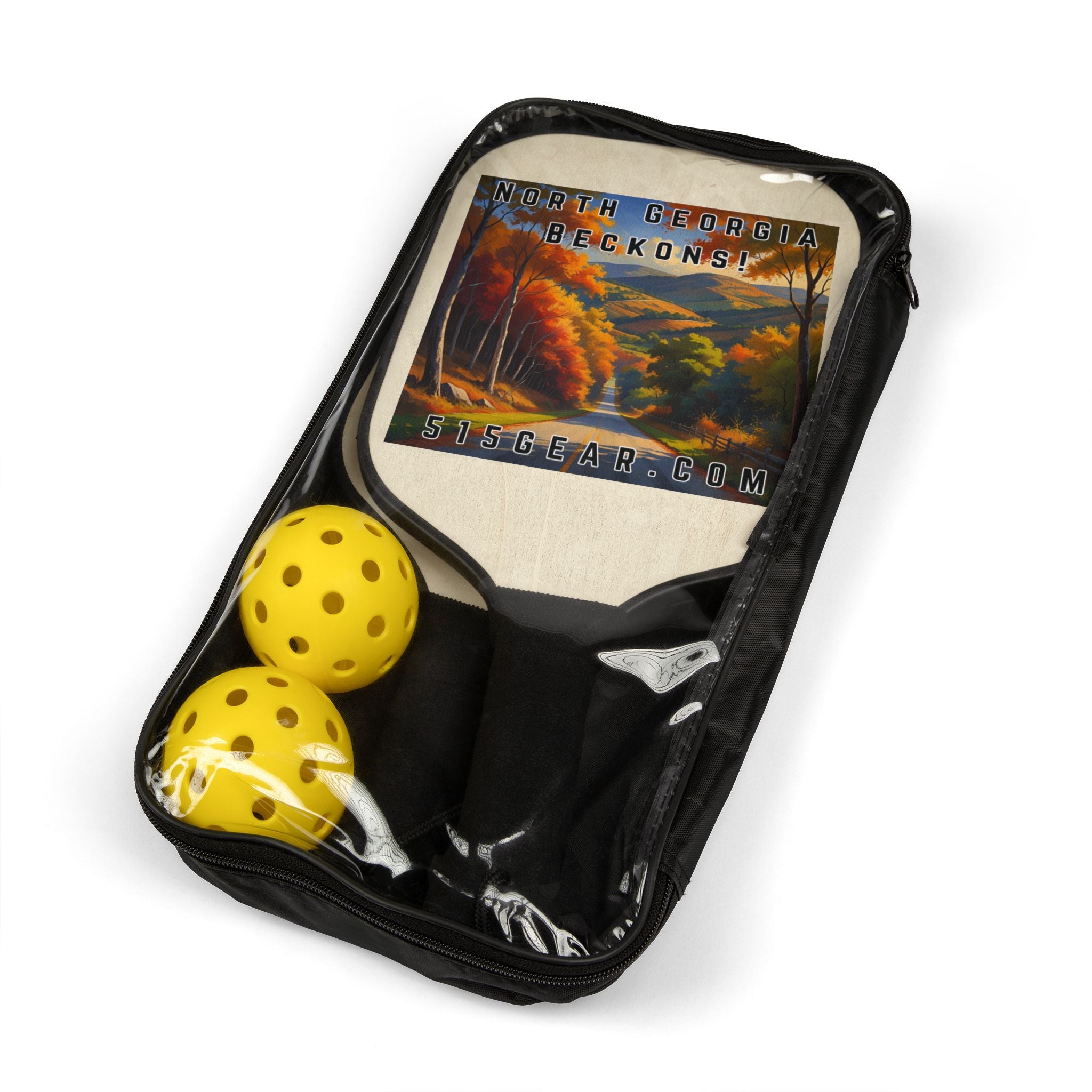 Pickleball Paddles Set — North Georgia Beckons Vintage Scenic Design (2 Paddles + 2 Balls)