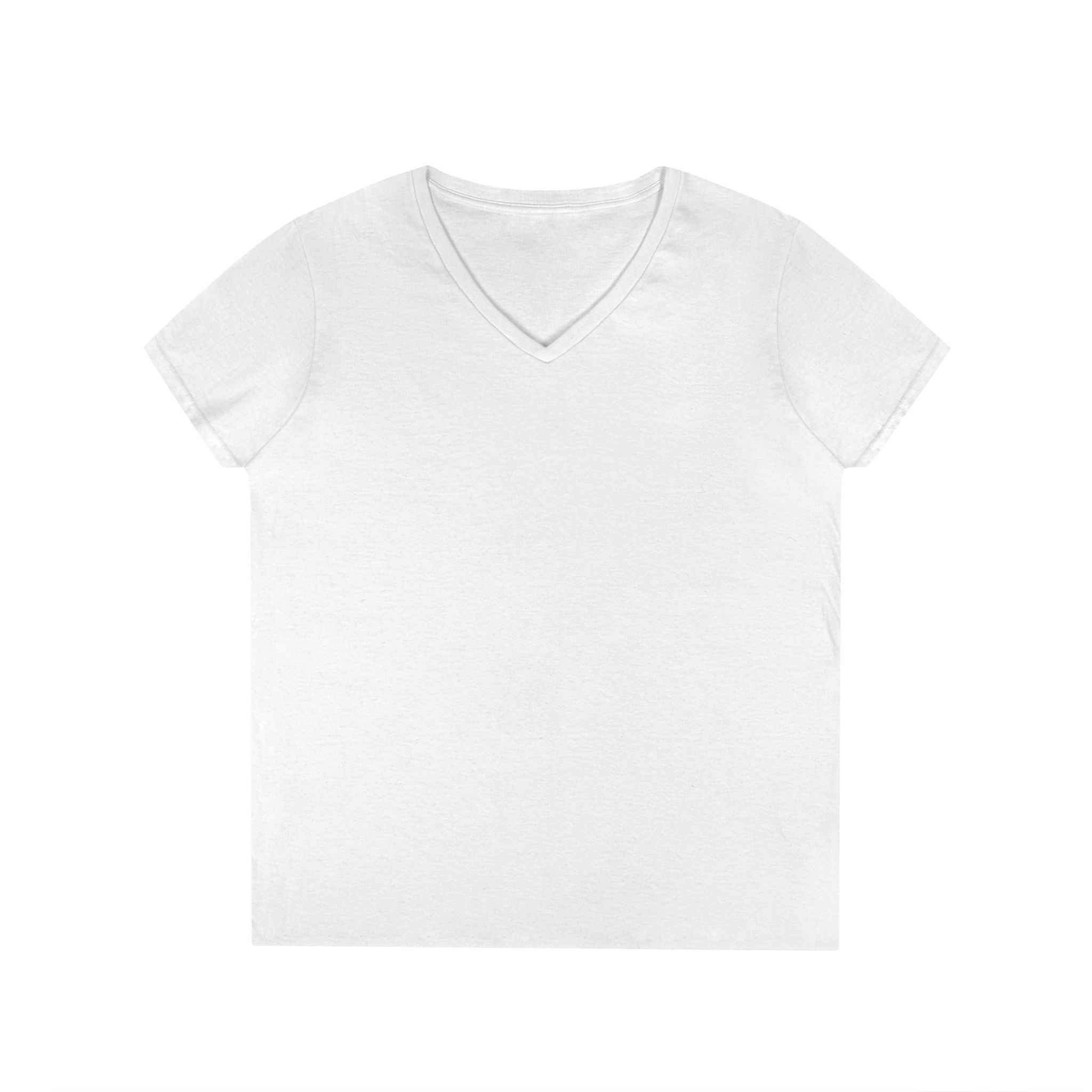 White women's v-neck tee - has a winking smiley face and "never better - Ellijay GA" on the back 